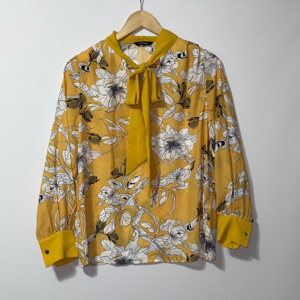 Sapphire Yellow Floral long sleeve Blouse women’s Size Medium